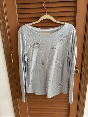 Talbots Light Gray Long-Sleeve Star Sequin Tee
